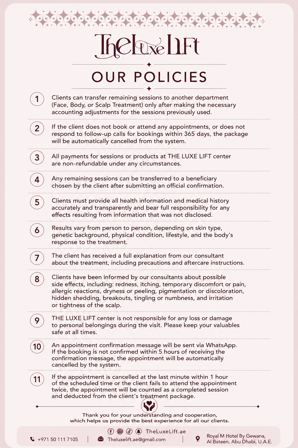 The Luxe Lift policies - English version
